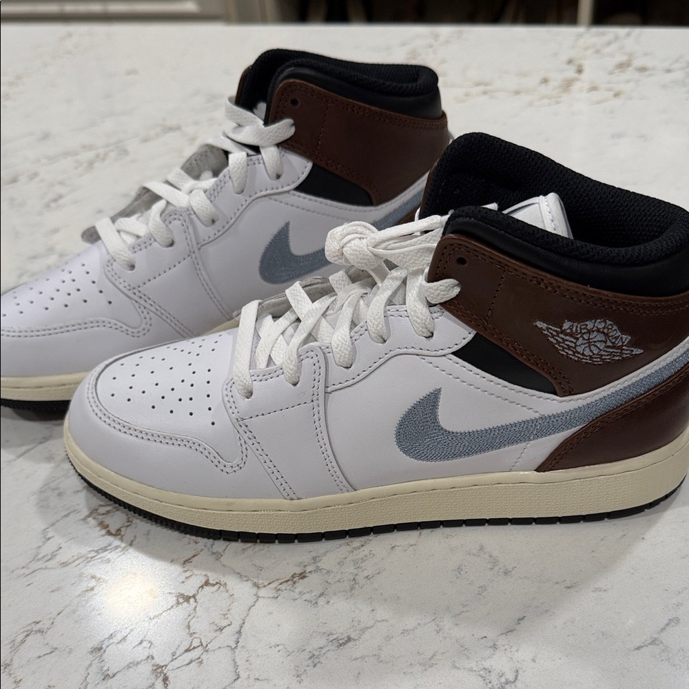 NWOT Nike Air Jordan White and Brown blue High-Top Sneakers